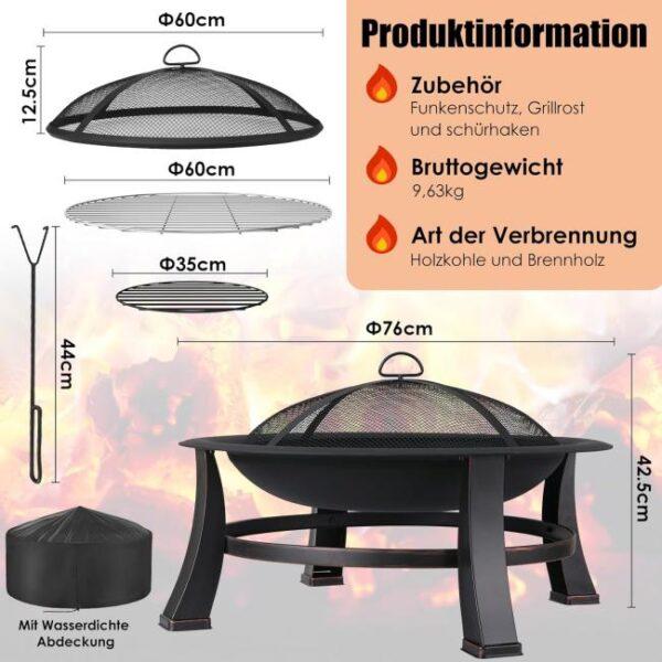 Es ist das Produktbild 2 für das folgende Produkt zu sehen: TLGREEN Feuerschale FG 76 cm