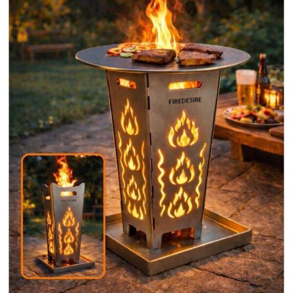Es ist das Produktbild 3 für das folgende Produkt zu sehen: FireDesire Feuerkorb 80 cm mit Grillplatte
